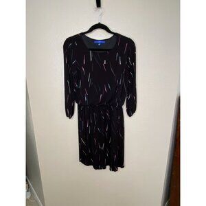 Apt. 9 Women’s Black Multicolor Printed Long Sleeve Elastic Waist Dress S Rayon